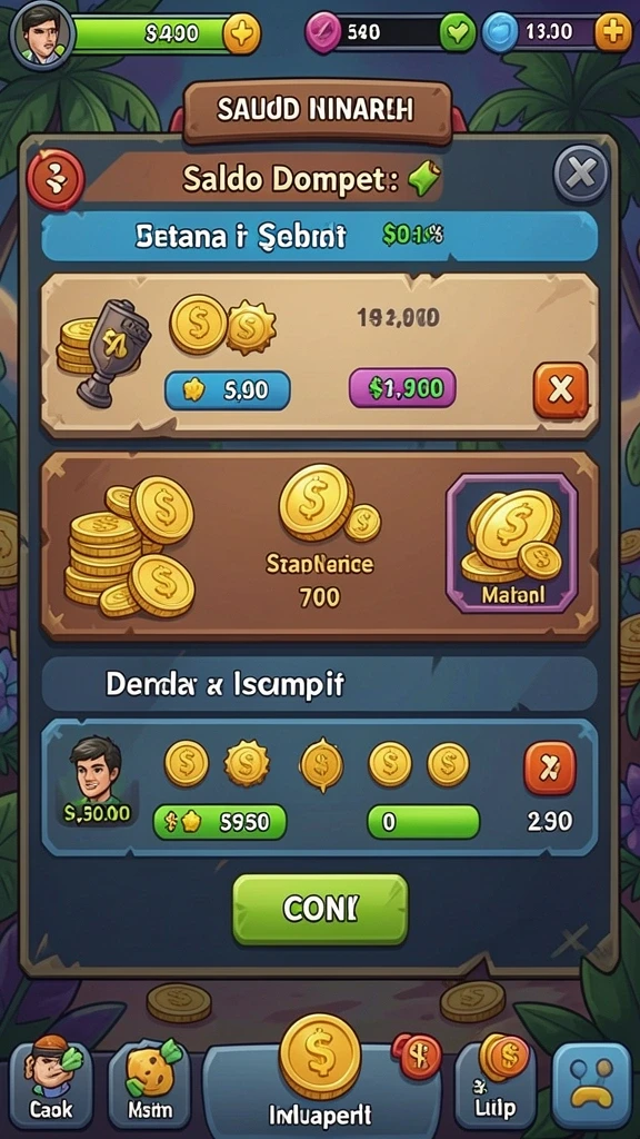 Tangkapan layar menunjukkan upgrade karakter dengan item baru.